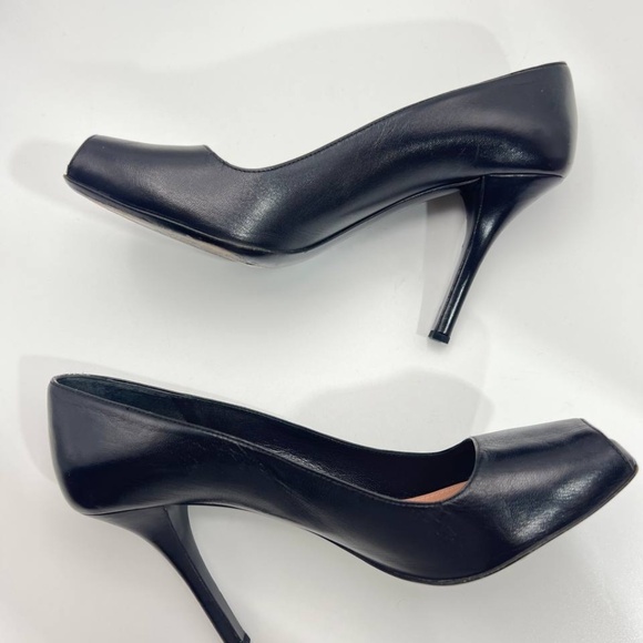 Prada Peep Toe Leather Pump High Heels Black Women 39 Career Work Causal - Picture 2 of 9